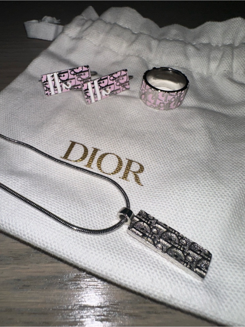 Dior Pink Oblique Ring, Earrings & Pendant Necklace Set